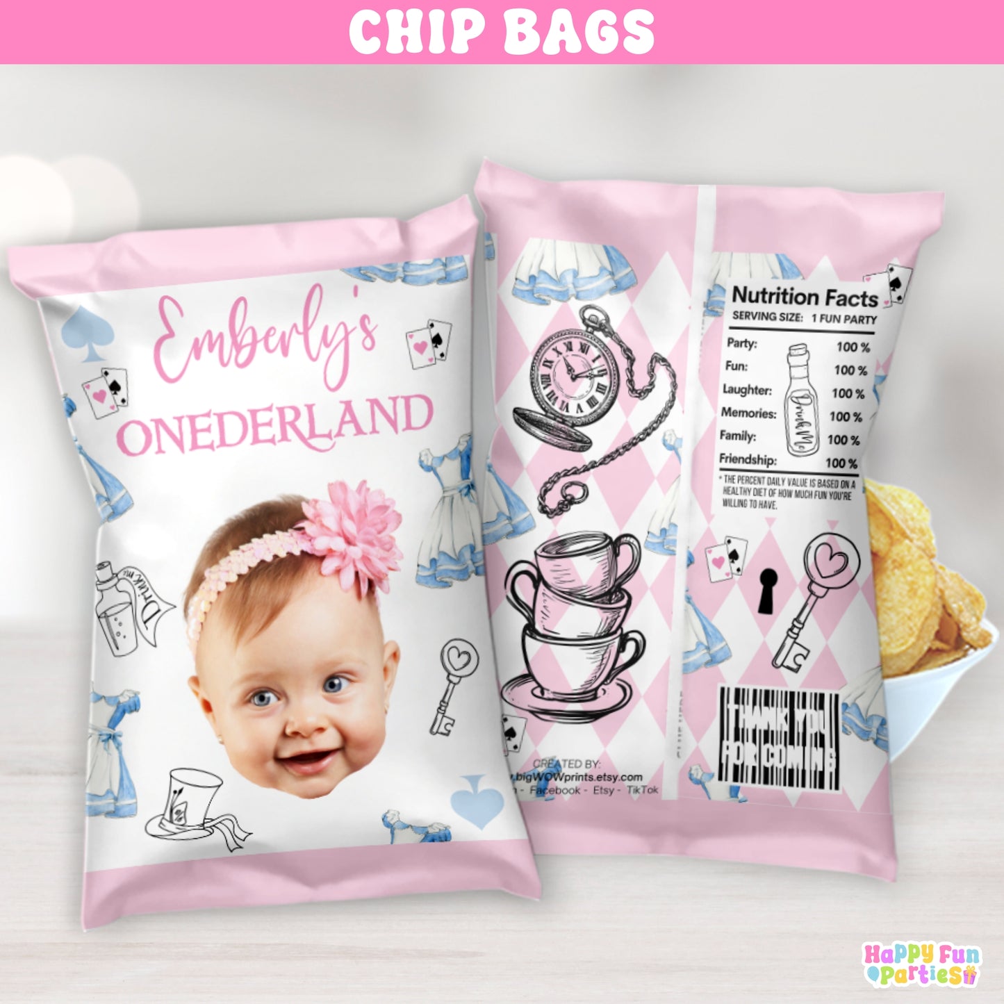 Personalized Whimsical Tea Party Snack Bags | Custom Storybook Party Favor