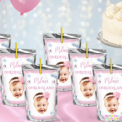 Custom Wonderland Tea Party Juice Labels | Personalized Birthday Drink Stickers