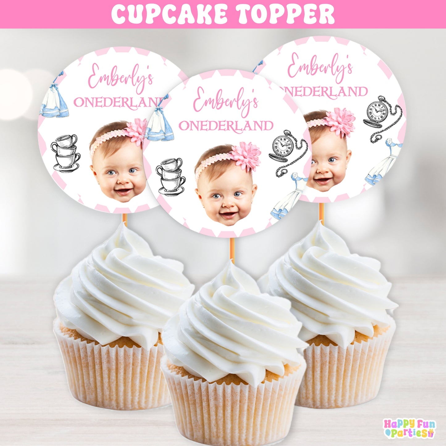 Whimsical Tea Party Cupcake Toppers | Personalized Storybook Party Decorations