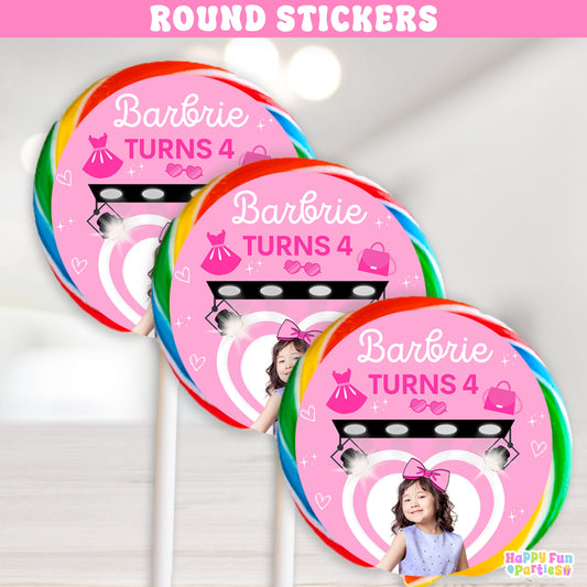 Runway Glam Lollipop Stickers | Custom Pink Fashion Party Labels