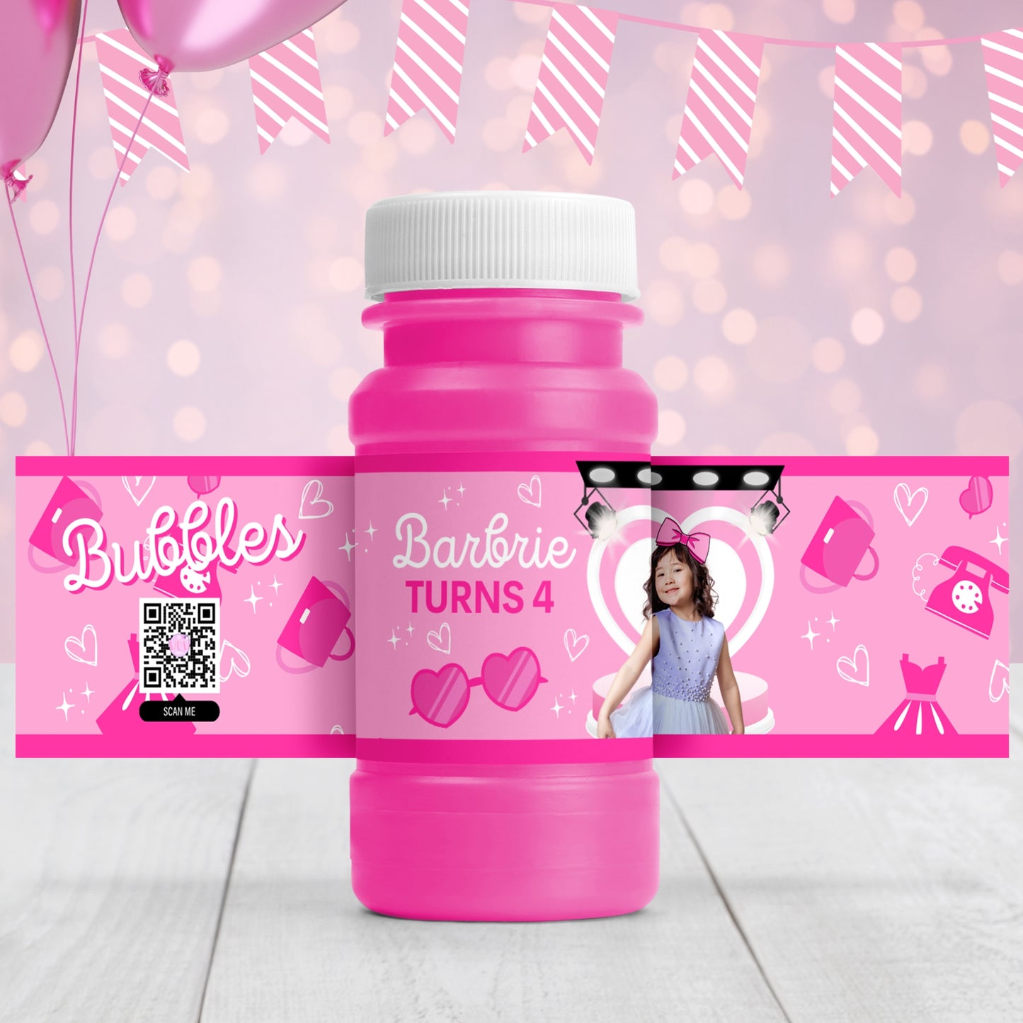 Sparkling Fashion Doll Bubble Bottle Labels | Personalized Pink Party Favors