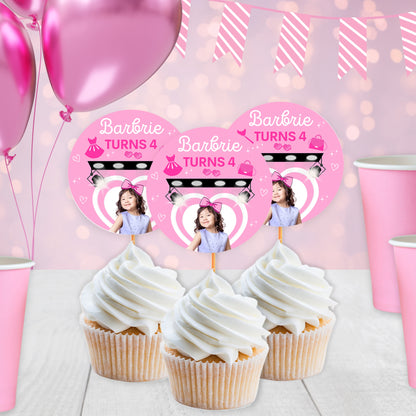 Pink Fashion Doll Cupcake Toppers | Personalized Glam Birthday Decorations