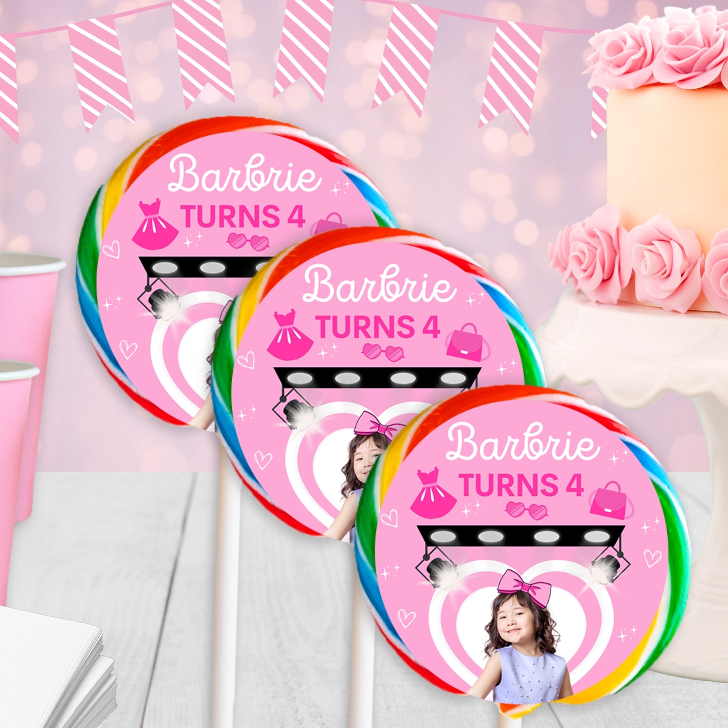 Runway Glam Lollipop Stickers | Custom Pink Fashion Party Labels