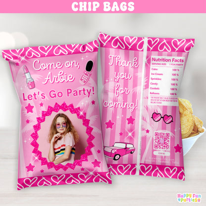 Fashion Doll-Themed Chip Bag Party Favors | Custom Pink Snack Wrappers for Girls