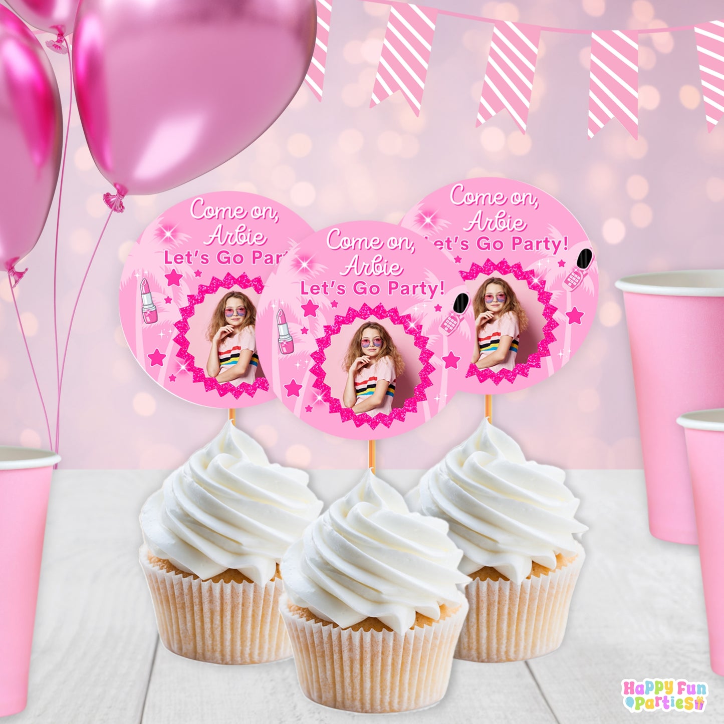 Fashion Doll-Themed Cupcake Toppers | Custom Pink Birthday Decorations