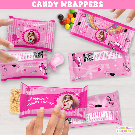 Fashion Doll-Themed Candy Bar Wrappers | Custom Pink Birthday Favors