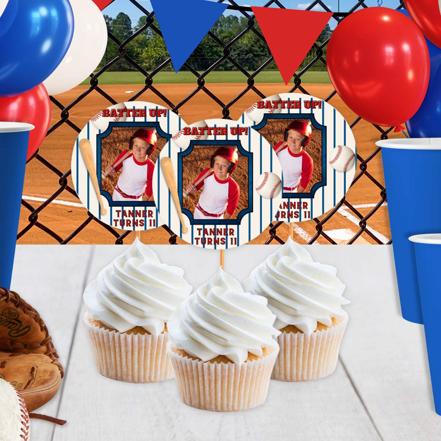 Baseball Cupcake Toppers | Custom Birthday Cake & Dessert Decorations