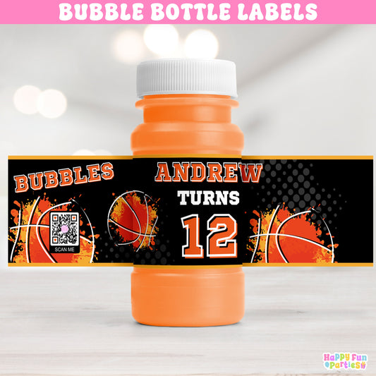 Custom Basketball Bubble Bottle Labels | Fun Sports Party Favors