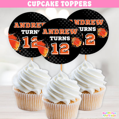 Custom Basketball Cupcake Toppers | Sports Party Decorations