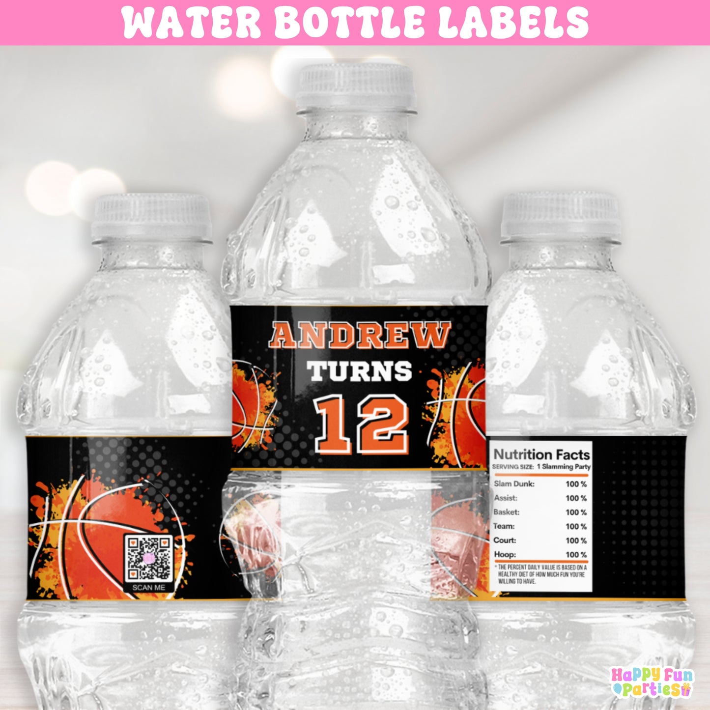 Custom Basketball Water Bottle Labels | Sports Party Drink Decor