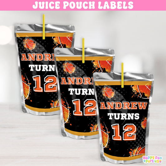 Custom Basketball Juice Pouch Labels | Sports Party Drink Favors