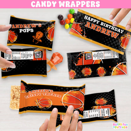 Custom Basketball Candy Wrapper Labels | Sports Party Favor Decorations