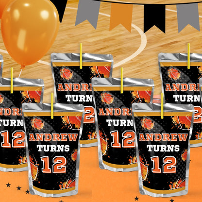 Custom Basketball Juice Pouch Labels | Sports Party Drink Favors