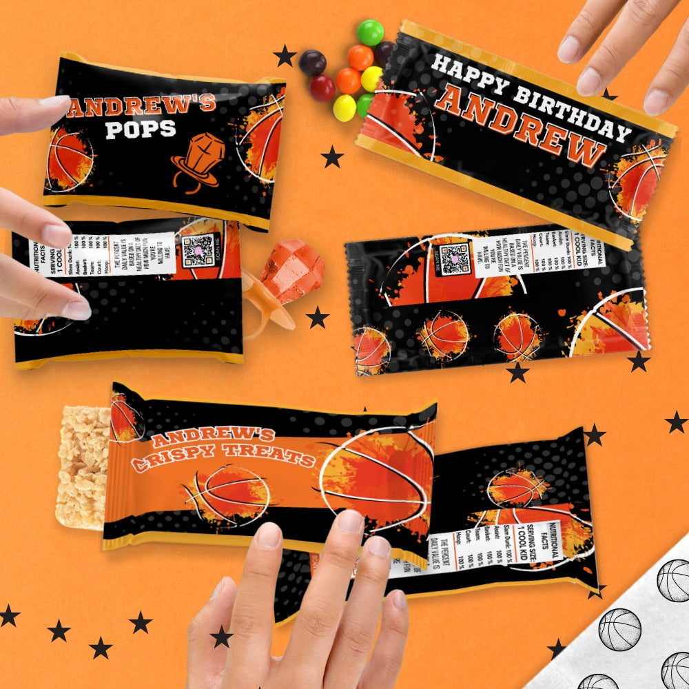 Custom Basketball Candy Wrapper Labels | Sports Party Favor Decorations