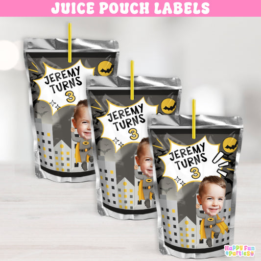 Urban Hero Juice Pouch Labels | Personalized Superhero Party Favor Stickers