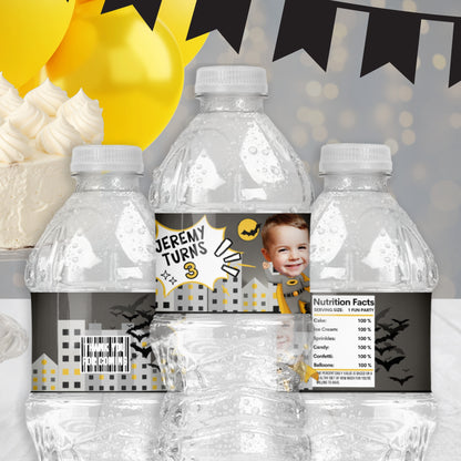 Gotham City Superhero Water Bottle Labels | Custom Party Drink Stickers