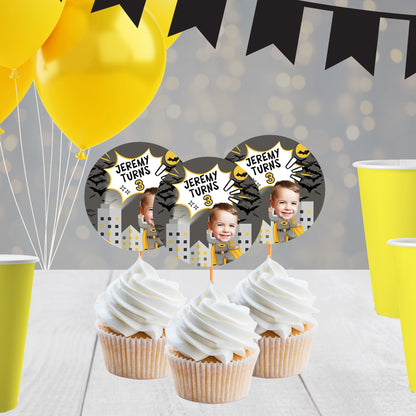 Heroic City Cupcake Toppers | Personalized Superhero Birthday Decorations