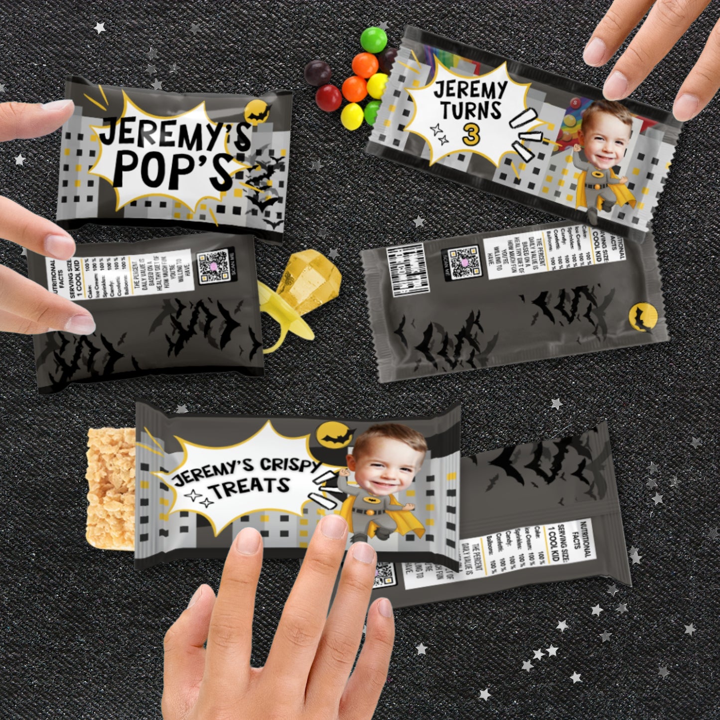 Comic Book Candy Wrapper Party Favors |  Custom Gotham-Inspired Treats