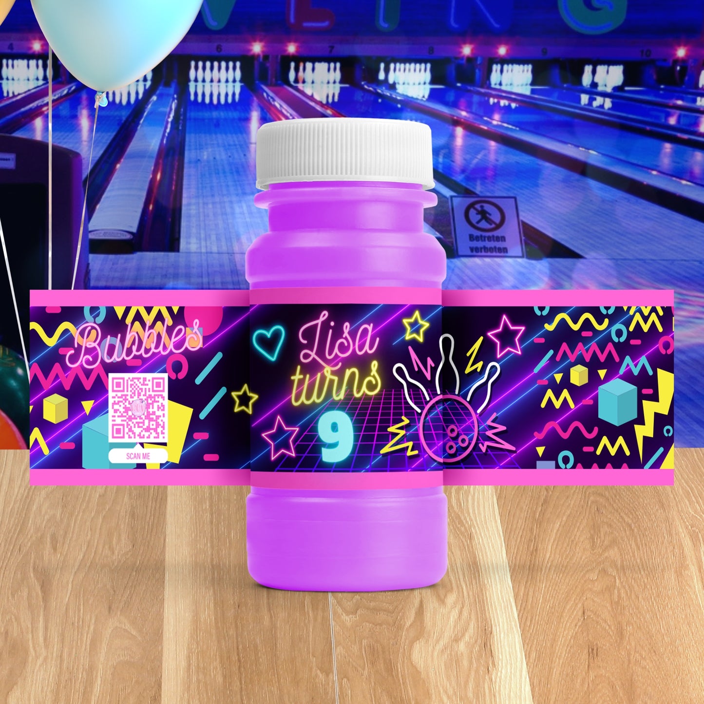 Personalized Bowling Party Favors | Neon Glow In The Dark Inspired Birthday Decorations | Digital Download