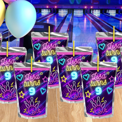 Personalized Bowling Party Favors | Neon Glow In The Dark Inspired Birthday Decorations | Digital Download