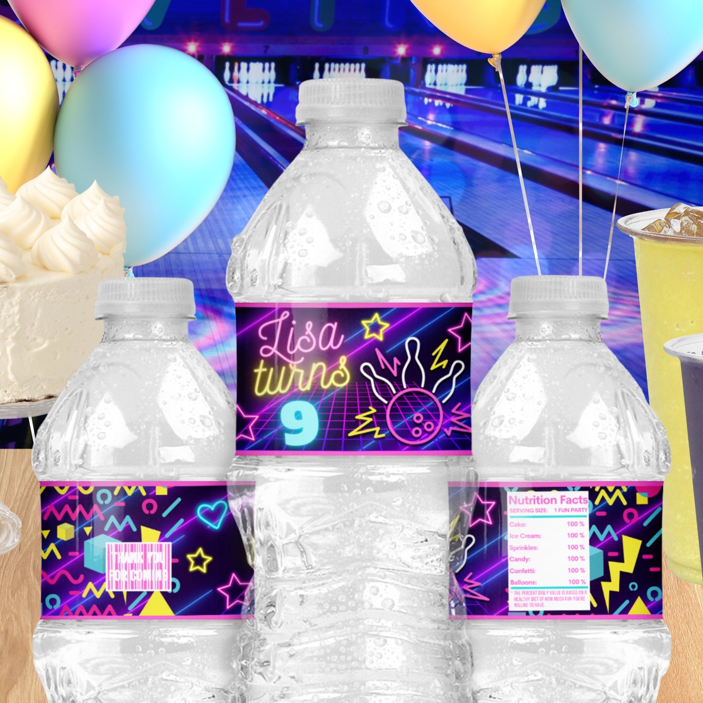 Personalized Bowling Party Favors | Neon Glow In The Dark Inspired Birthday Decorations | Digital Download