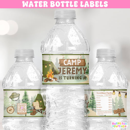 Personalized Camping Water Bottle Labels | Wilderness Birthday Party Favors