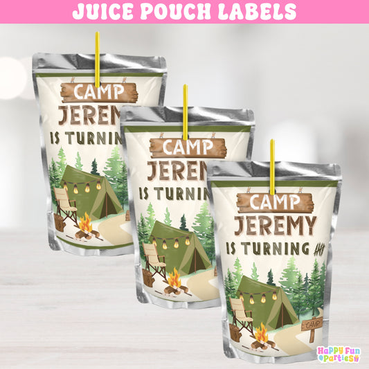 Custom Camping Juice Pouch Labels | Outdoor Adventure Drink Decor