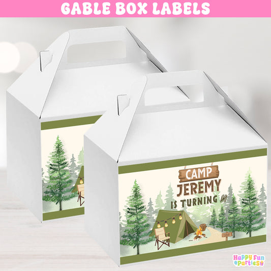 Personalized Camping Gable Box Stickers | Wilderness Adventure Party Favors