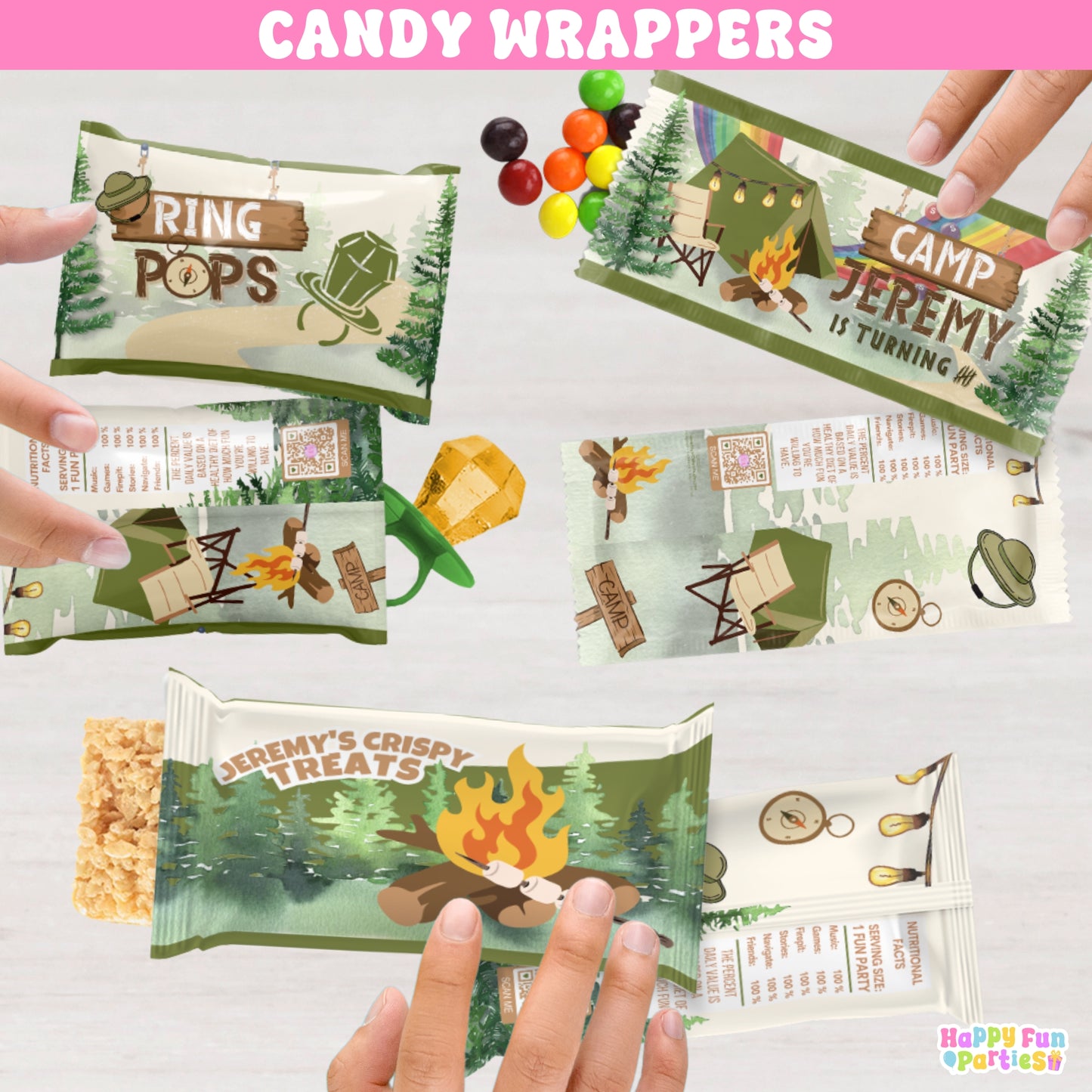 Custom Camping Candy Wrappers | Outdoor Adventure Party Favors