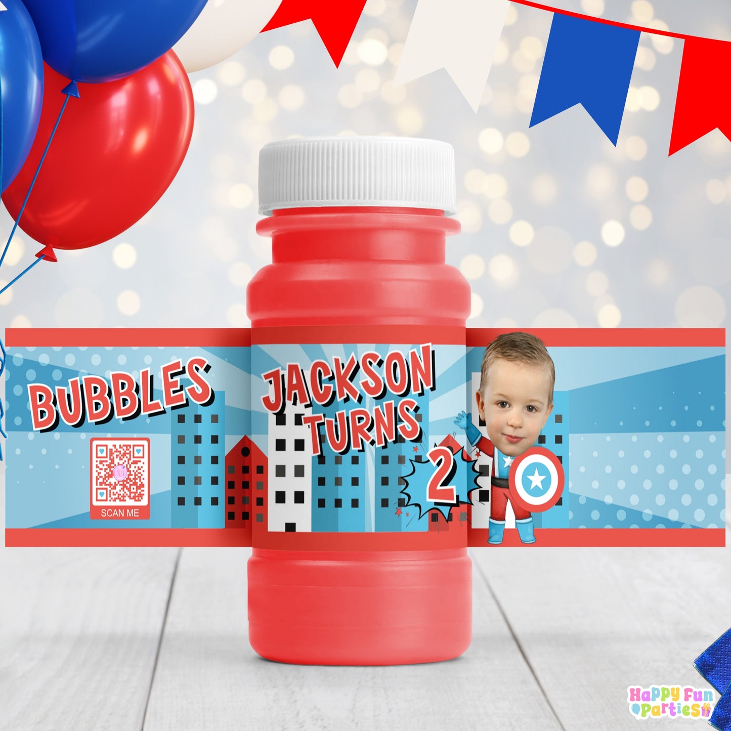 Personalized Hero Bubble Bottle Labels | Superhero Party Stickers