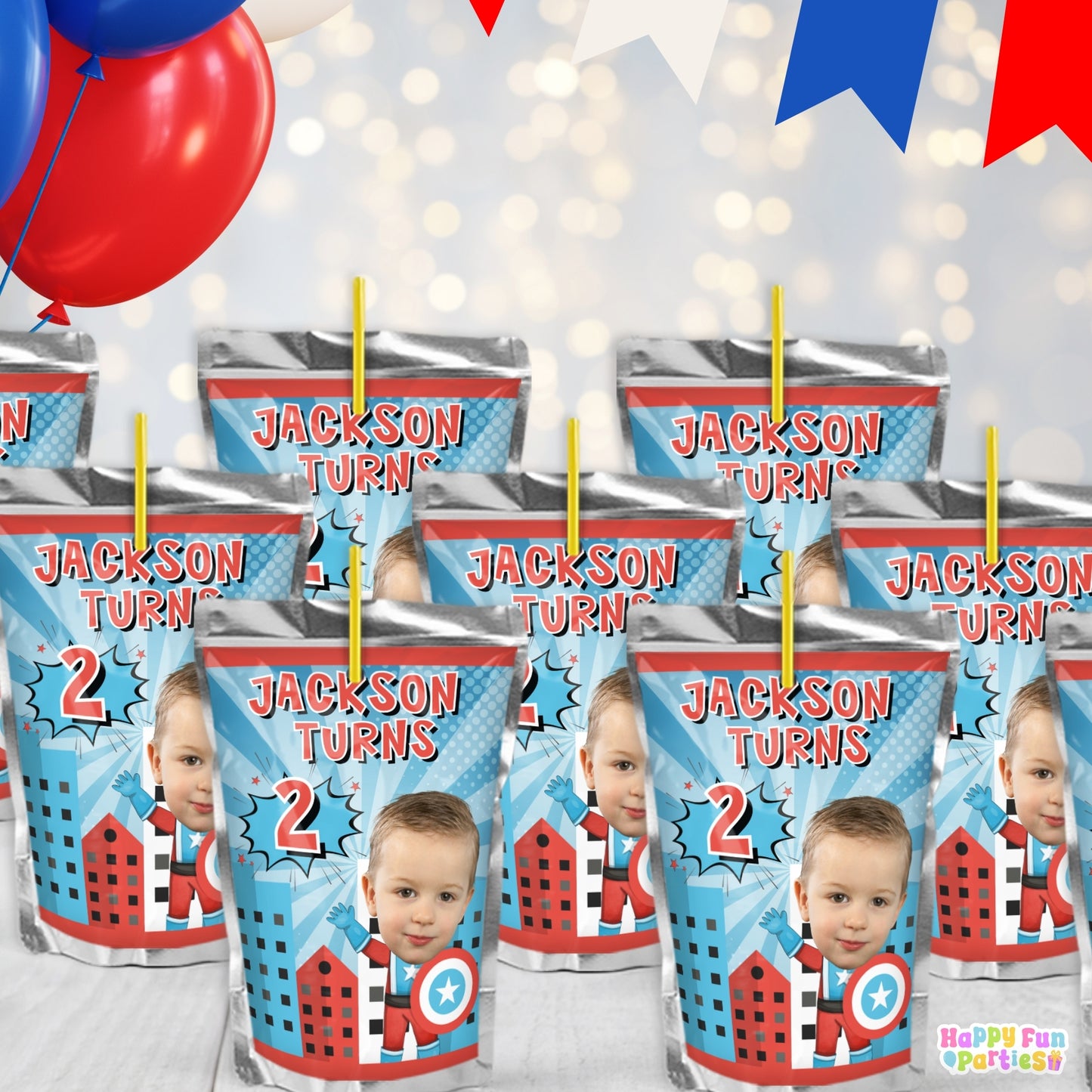 Custom Hero Juice Labels | Personalized Comic Birthday Drink Stickers