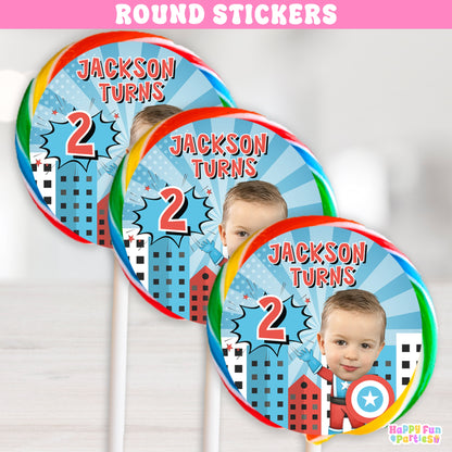 Personalized Superhero Stickers | Custom Comic Party Labels