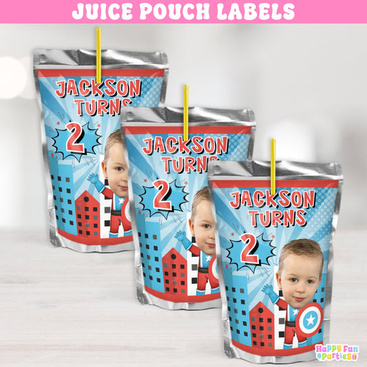 Custom Hero Juice Labels | Personalized Comic Birthday Drink Stickers