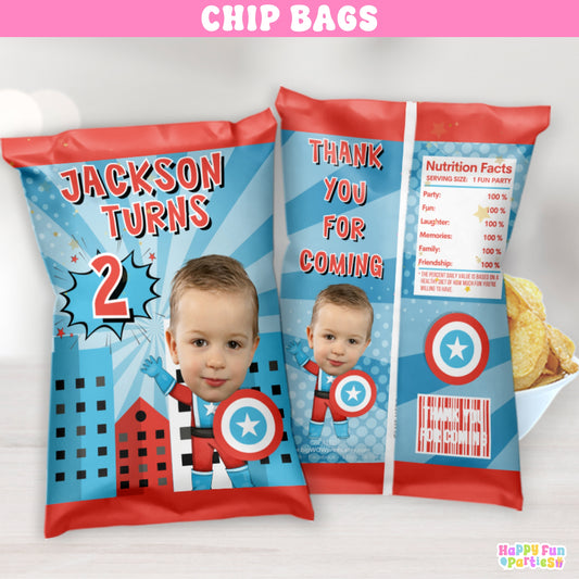 Personalized Superhero Shield Snack Bags | Custom Comic Party Favor