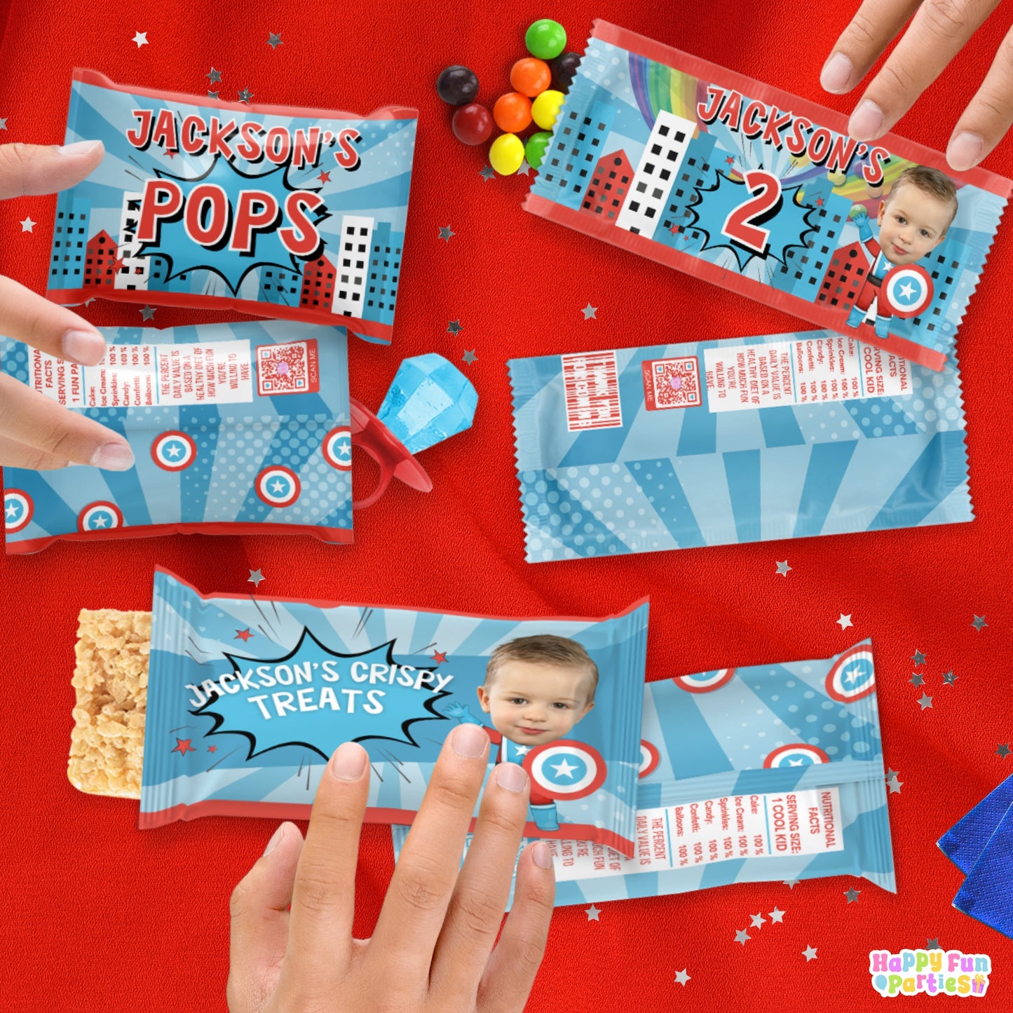 Digital Superhero Party Favors | Printable Snack Bags, Labels & Decorations