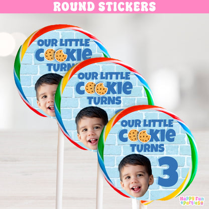 Cookies & Milk Lollipop Labels | Personalized Round Sticker Party Favors