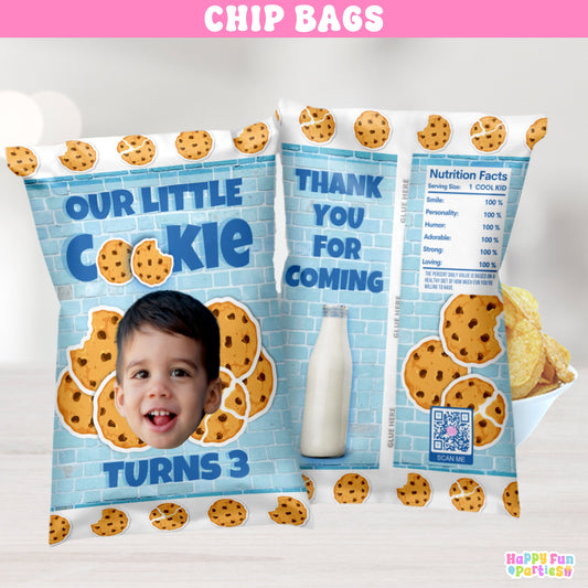 Personalized Cookies & Milk Chip Bag Party Favors | Custom Cookie Birthday Treat Bags