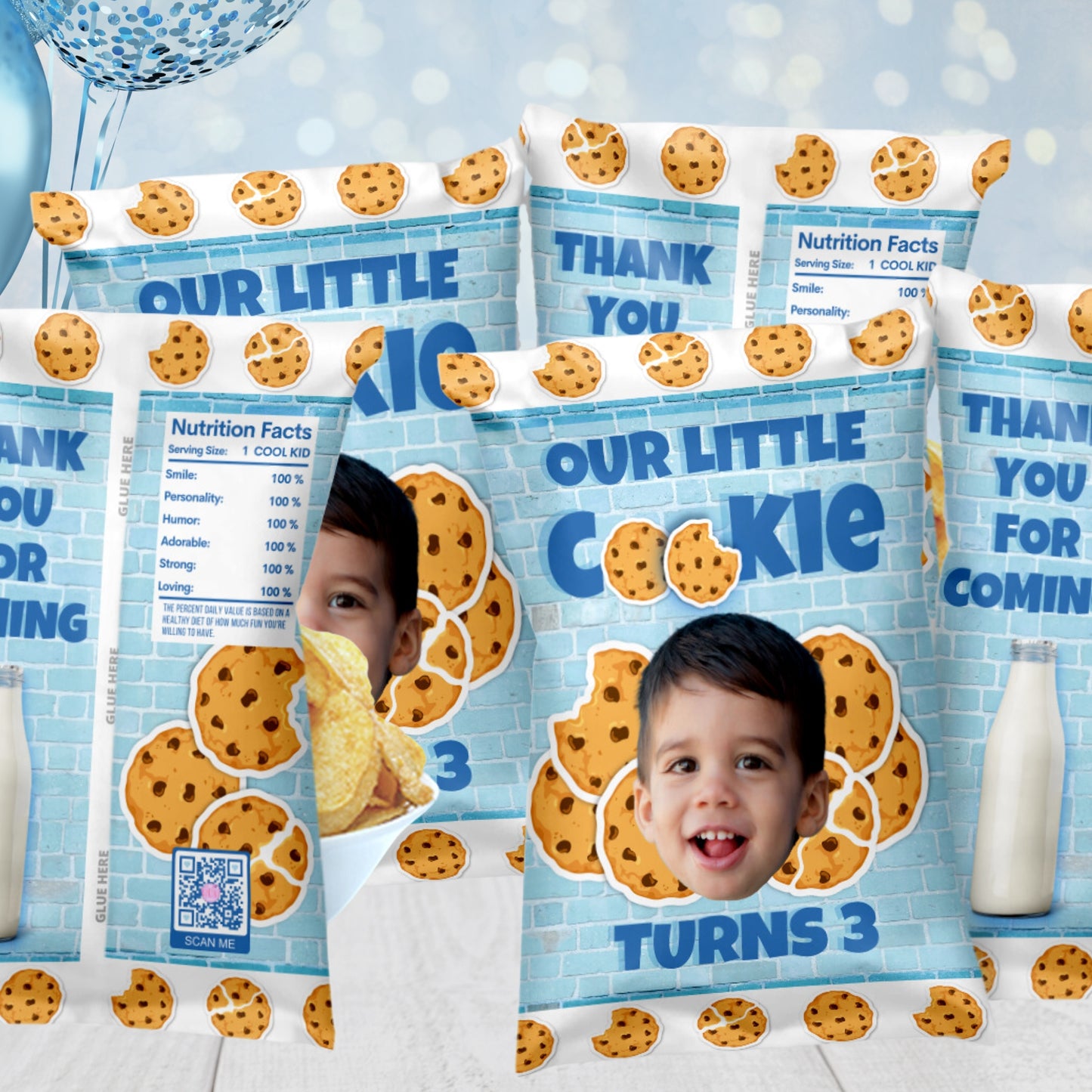 Personalized Milk and Cookies Party Favors | Face Decorations | Sweet Birthday Decorations | Digital Download