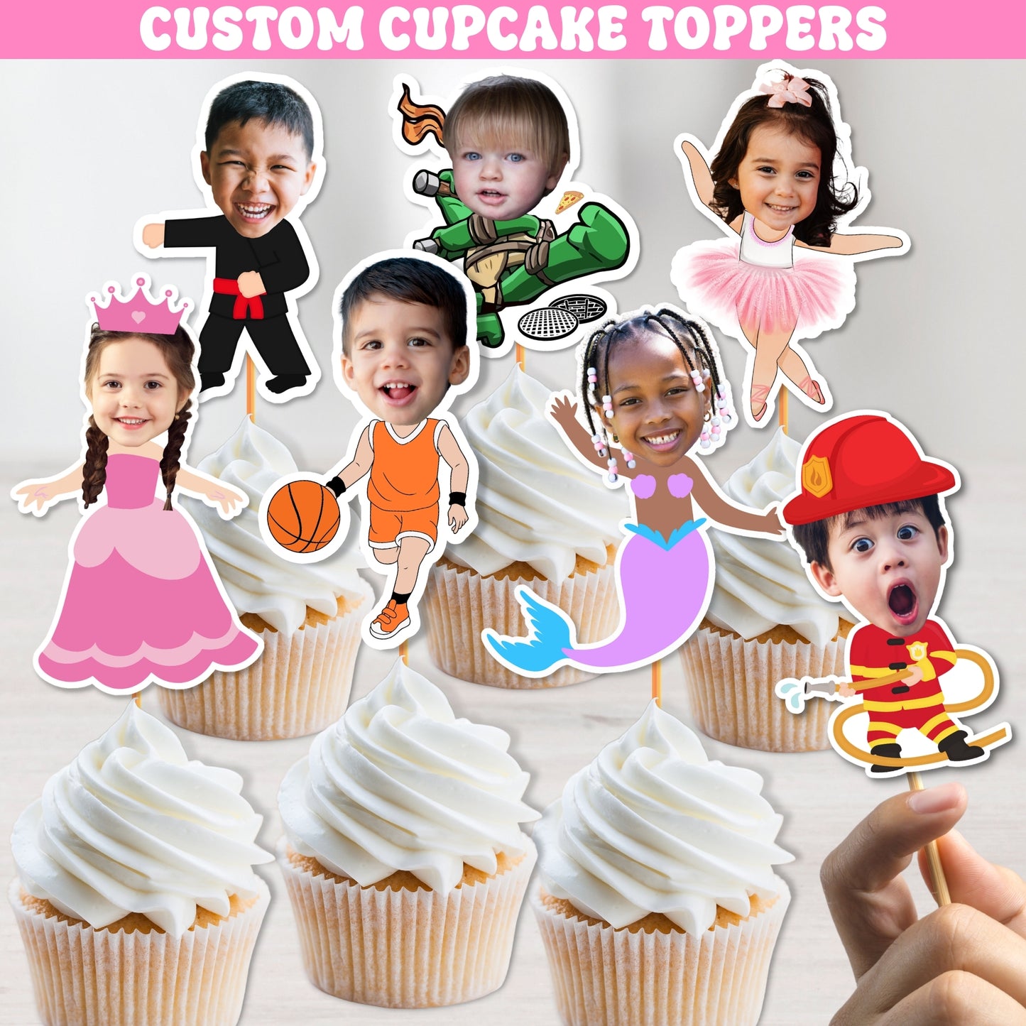 Custom Funny Face Cupcake Toppers | Personalized Party Decorations for Birthday Parties, Sports Themes, Holiday Events, Pets Parties, and More