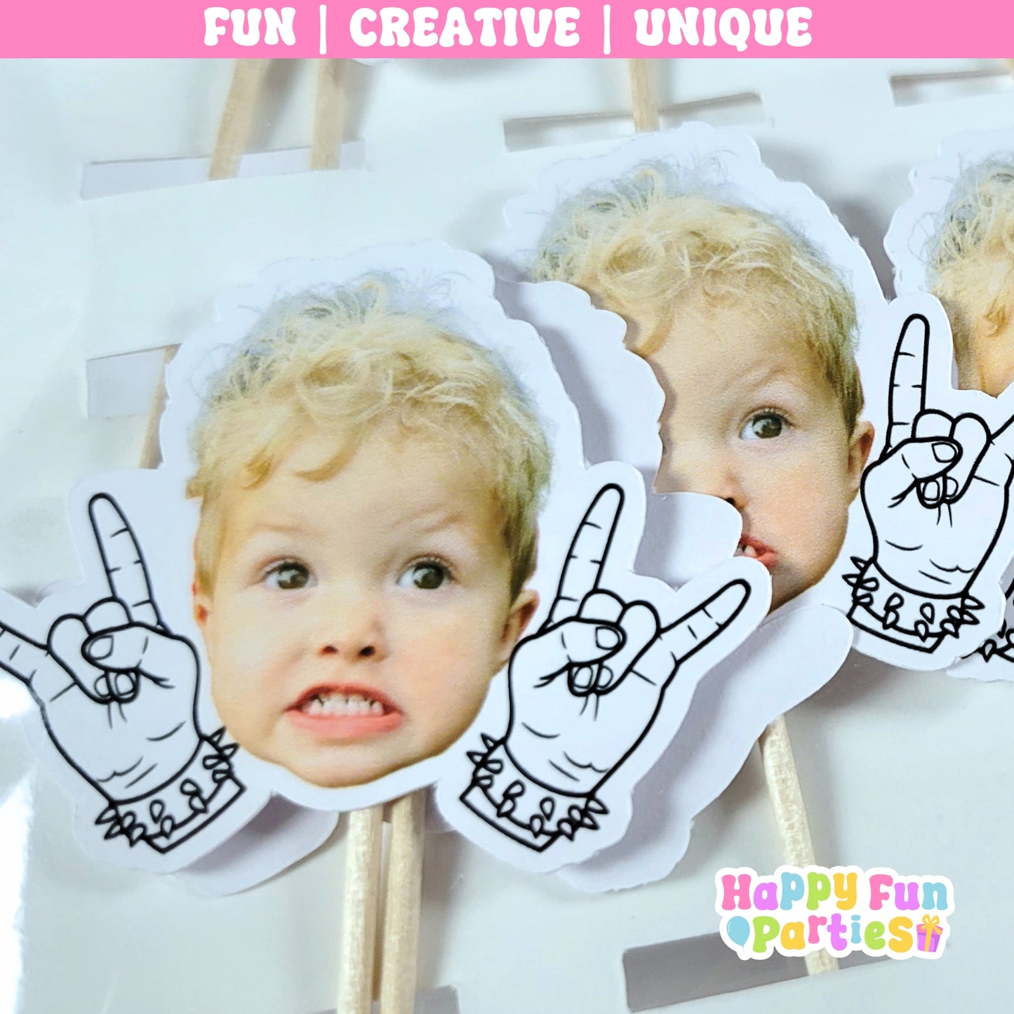 Custom Funny Face Cupcake Toppers | Personalized Party Decorations for Birthday Parties, Sports Themes, Holiday Events, Pets Parties, and More