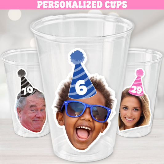 Personalized Plastic Party Cups | Funny Face On Cup | Birthday Tableware Cups For Adults Kids Pets