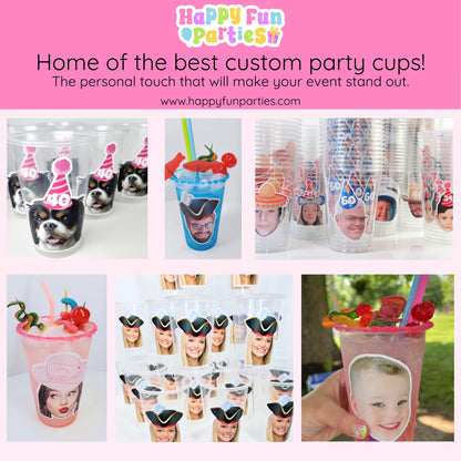 Personalized Plastic Party Cups | Funny Face On Cup | Birthday Tableware Cups For Adults Kids Pets