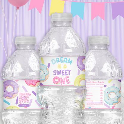 Personalized Donut Water Bottle Labels | Custom Birthday Drink Stickers for Party Favors