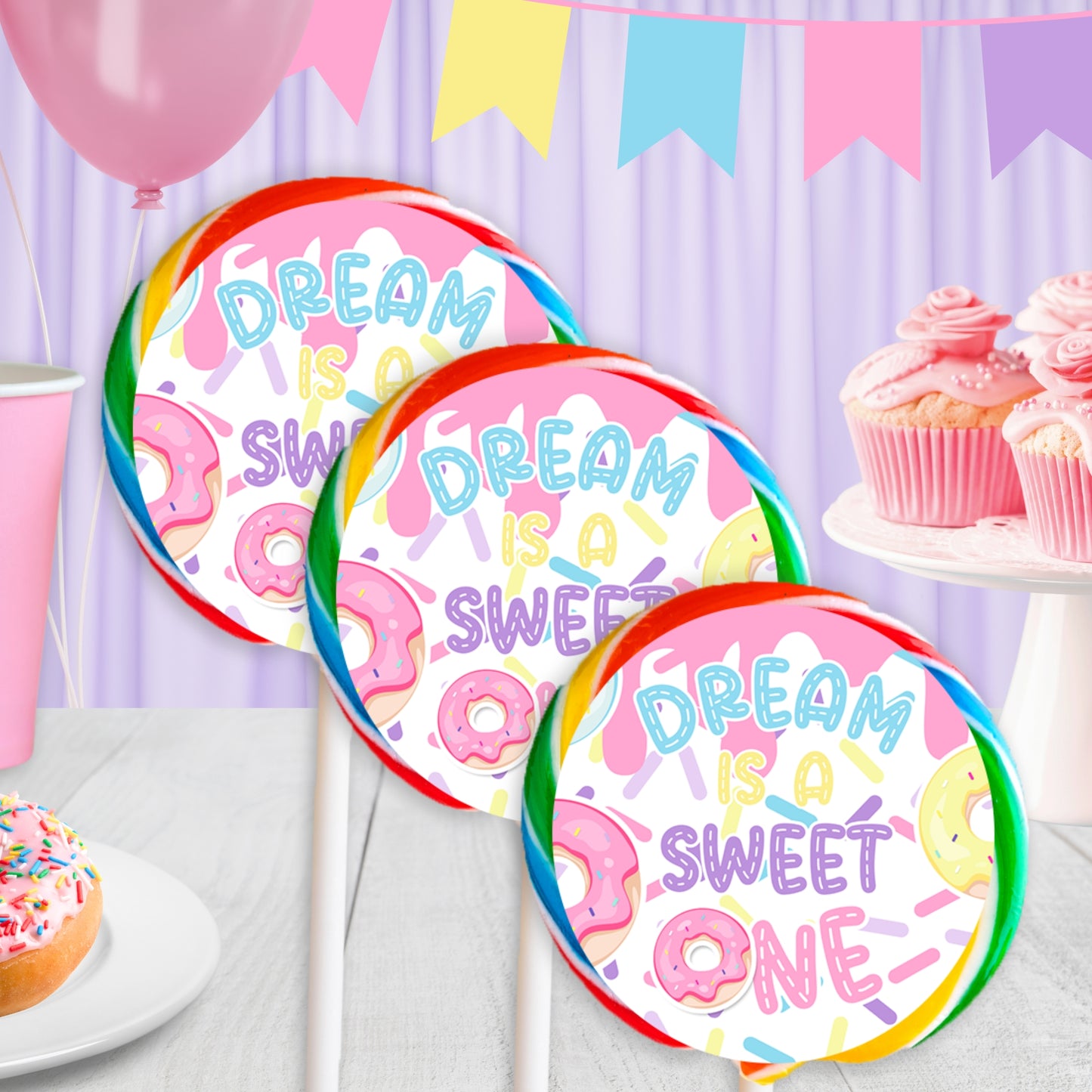 Donut Party Favor Stickers | Custom Round Labels for Birthday Goodie Bags