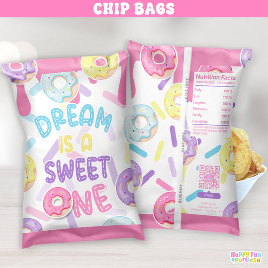 Custom Donut Snack Bags | Personalized Chip Bag Wrappers for a Sweet Themed Birthday