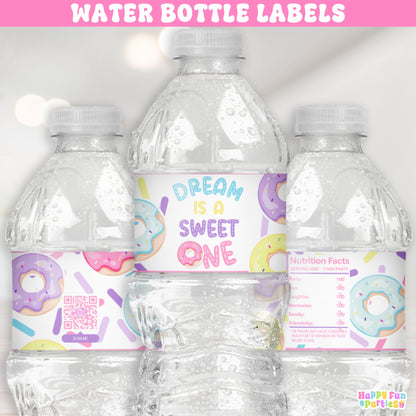 Personalized Donut Water Bottle Labels | Custom Birthday Drink Stickers for Party Favors