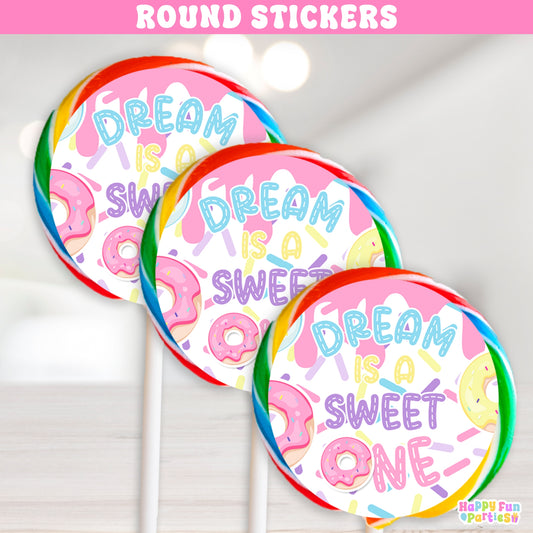 Donut Party Favor Stickers | Custom Round Labels for Birthday Goodie Bags