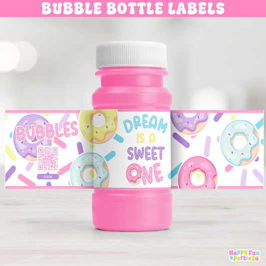 Personalized Donut Bubble Bottle Labels | Custom Party Favor Stickers for Kids