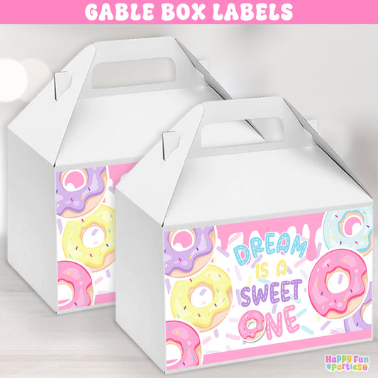 Personalized Donut Favor Box Labels | Custom Gable Box Stickers for Party Favors