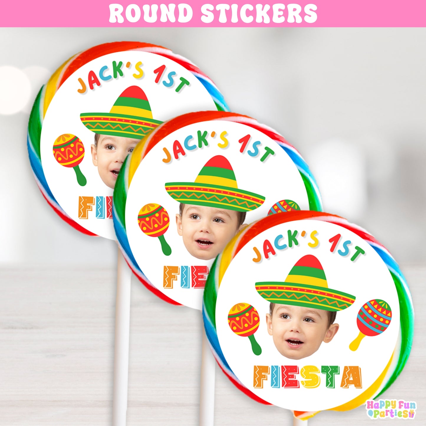 Fiesta Round Stickers | Personalized Fiesta Birthday Labels